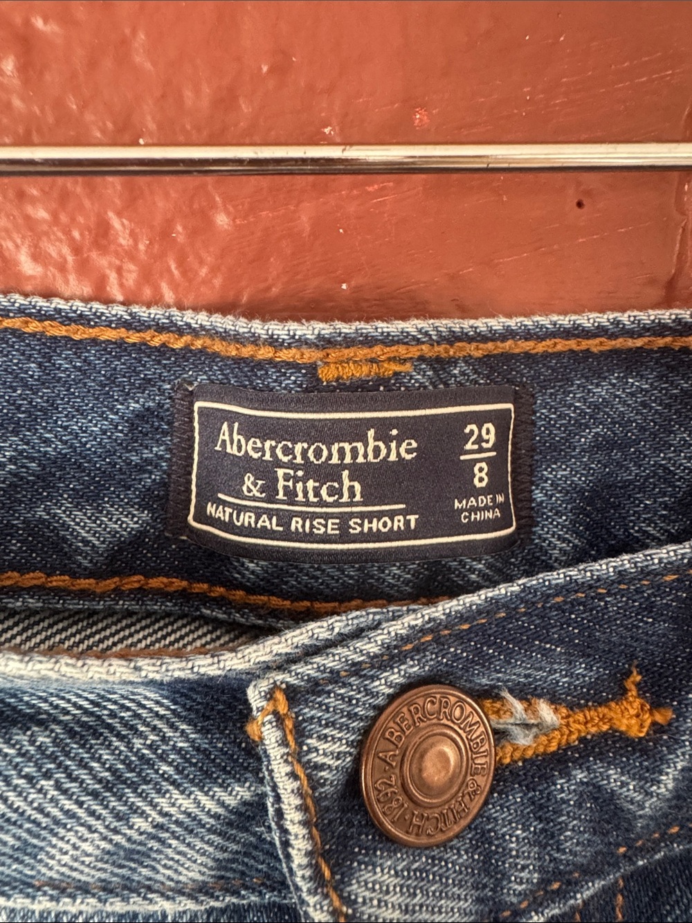 Abercrombie & Fitch Natural Rise Denim Shorts Blue Lightly Distressed Size 29 - Picture 2 of 5